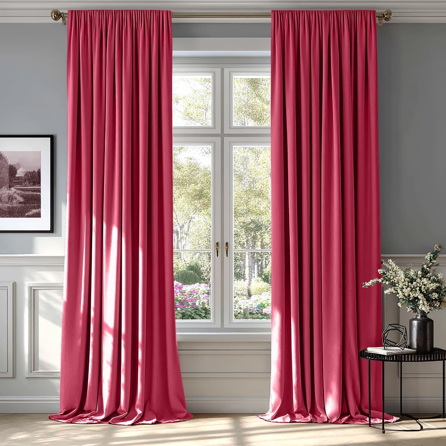 MIULEE Berry Velvet Curtains Thermal Insulated Blackout Curtain Drapes for Bedroom Living Room Darkening 108 Inches Long Curtains Panels Rod Pocket Set of 2