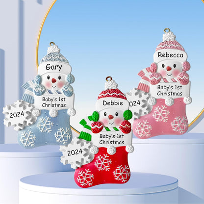 Babys First Christmas Ornament 2025 Boy Girl,Personalized Christmas Ornaments - 3 Color Options - Cusotm Snow Baby Ornaments 2025 w/Name and Year,Resin Snowman Ornament for Xmas Tree