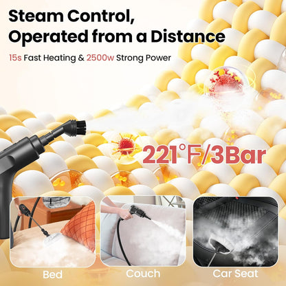 Handheld Steam Cleaner for Home, 2500W High Pressure Steam Cleaner for Car Detailing, 3 Steam Levels, 1600Ml Tank, High Heat Steamer for Bed Bugs, Couch, Furniture, Kitchen, Bathroom, Floors