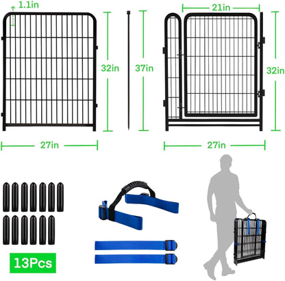 32 in(H) Dog Fence Outdoor For Yard, 21 in Wide Low Threshold Gate, 12 Panels Total 26.6 Ft(L) Fencing For Garden Beds, Animal Barrier Fence, Dog Pen Indoor or Outdoor,Landscape Fence Border