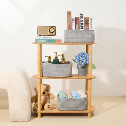 Small Storage Baskets for Organizing | Closet Organizer Bins | Shelf Toy Basket | Woven Rope Baskets | Cube Decorative Box | Shallow Basket | 11.5x7.5x4.7” | 3 Packs Mixed Grey