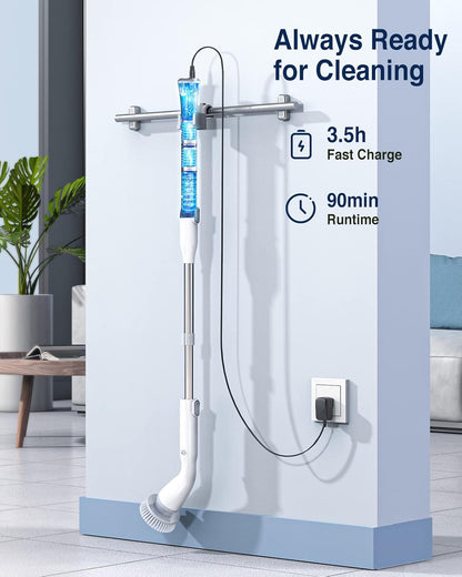 LABIGO Electric Spin Scrubber, Cordless Cleaning Brush Scrubber with 7 Replaceable Brush Heads and Adjustable Extension Handle, IPX7 Waterproof Power Cleaning Brush for Bathroom Tub Floor Tile Shower