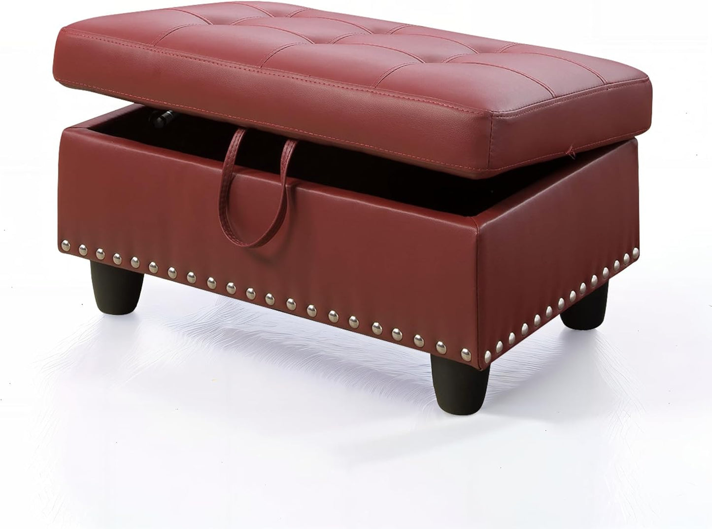 Ottoman Rectangular Storage Ottoman Bench, Faux Leather Footrest, Coffee Table, Stool Footstool with Hinged Lid for Living Room, Bedroom, Entryway, Red, 28.5"x19"x17.5"
