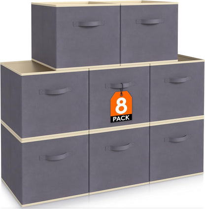 Lifewit 11 Inch Cube Storage Bins, Storage Cubes Foldable Medium Decorative Fabric Storage Baskets for Organizing Home Organizers with Handles for Shelves, Closet, Set of 8, Grey
