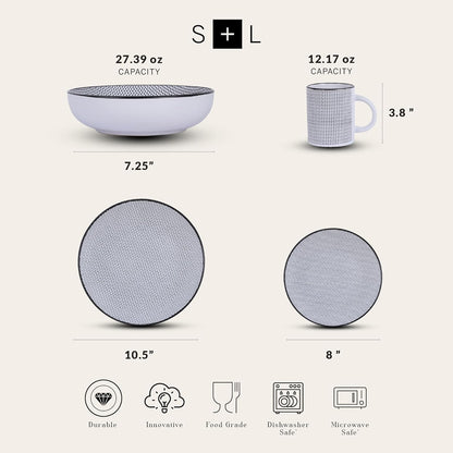 Stone Lain Daisy Stoneware 32-piece Round Dinnerware Set, Daisy - White and Black