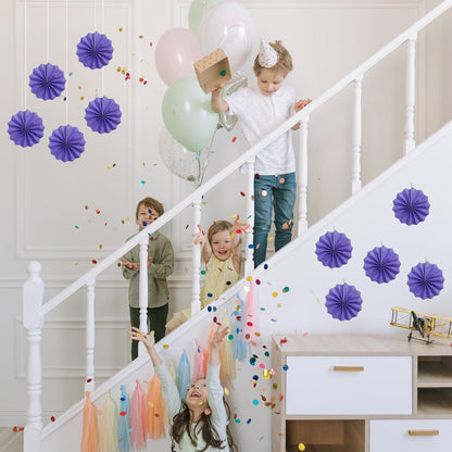 Purple Party Decorations,Purple Bridal Shower Decorations,Halloween Decor Events Accessories,Retirement Decorations Paper Fans Bulk 8in,Anniversary Decorations for Party 30 Color DIY Set(Purple)