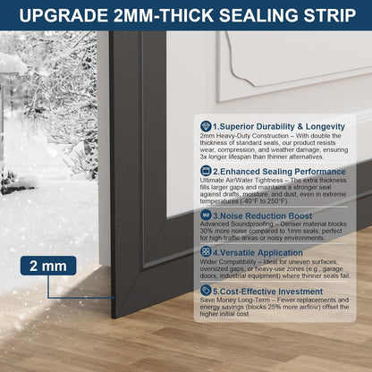 Heavy-Duty 20 ft x 3 in Weather Stripping, Extra Thick 2mm Door Draft Stopper Silicone Seal Strip for House and Glass Shower Doors for Collision and Side Gaps of Door and Windows, Black