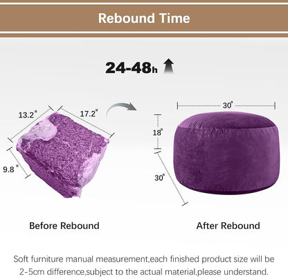 Bean Bag Chairs for Kids - Memory Foam Furniture BeanBag Chair - Kids/Teens Sofa with Soft Micro Fiber Cover - Round Fluffy Couch for Living Room Bedroom College Dorm - 2.5 ft, Purple