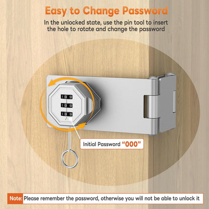 90 Degree 3-Digit Combination Cabinet Lock, Zinc Alloy Keyless Folding Hasp Lock Latch, Password Security Rotary Door Latch for Office File Cabinet, Drawer, Locker, Cupboard (1, Silver)