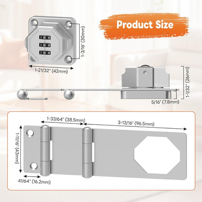 90 Degree 3-Digit Combination Cabinet Lock, Zinc Alloy Keyless Folding Hasp Lock Latch, Password Security Rotary Door Latch for Office File Cabinet, Drawer, Locker, Cupboard (2, Silver)