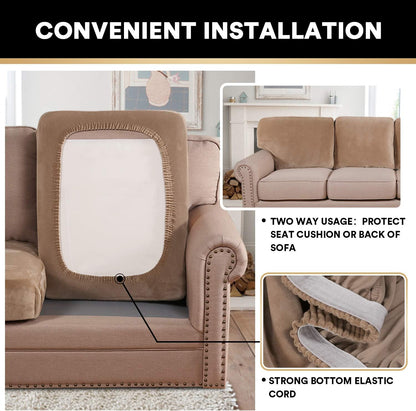 PrinceDeco Stretch Velvet Couch Cushion Covers, Soft Cushion Slipcover for Chair Loveseat Sofa Cushion Furniture Protector Seat Cushion Sofa Cover (Each Width Up to 29.5", Camel)