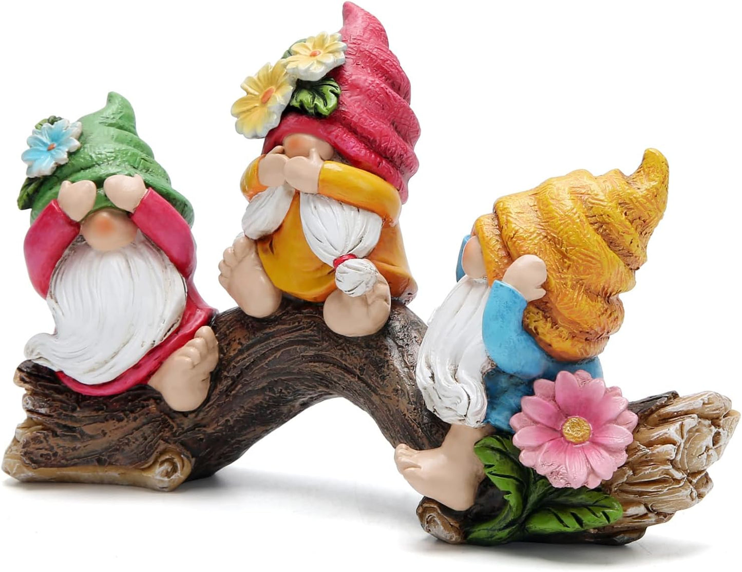 Hodao Spring Hear-No, See-No, Speak-No Gnomes Figurines Decorations Outdoor Flower Gnome Ornaments Decor for Home Table, Garden Yard, Flower Bed Summer Garden Gifts Decor for Mom