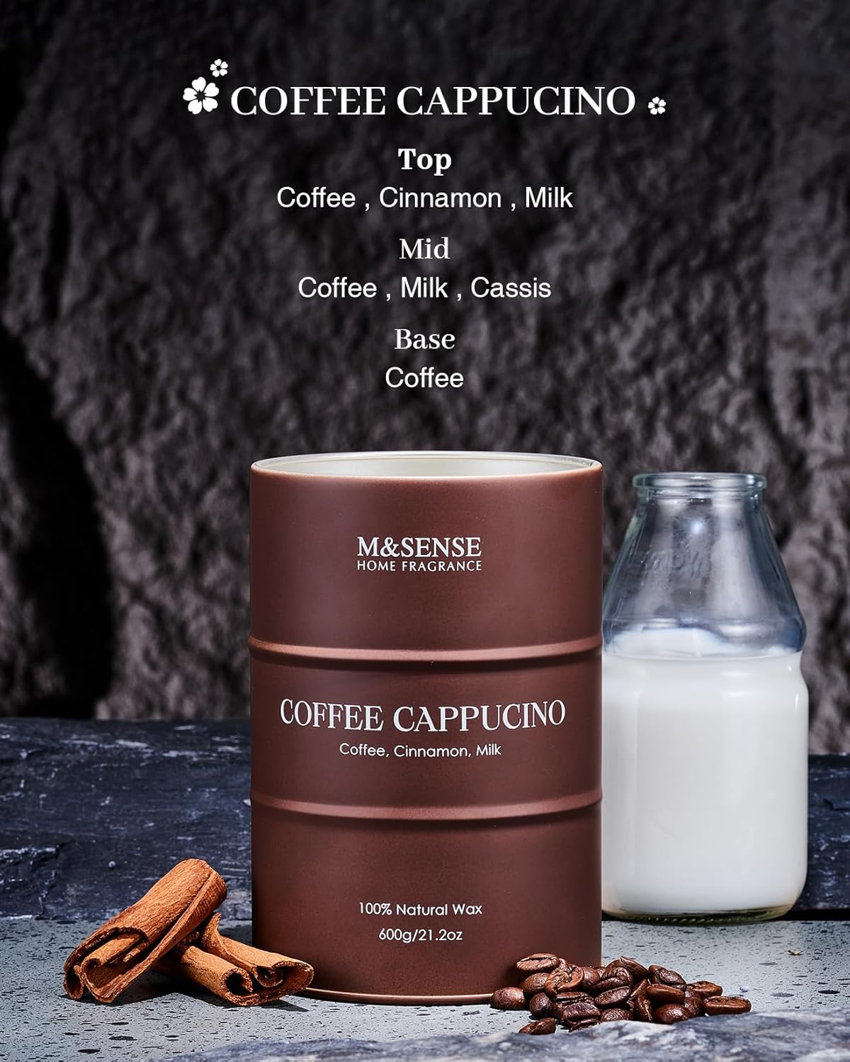 M&SENSE Coffee Cappucina Large Scented Candles, Soy Natural Wax Candle 21.2oz 120 Hours Long Lasting Burning, Strong Coffee Aroma Candle Unique Housewarming Appreciation Gifts