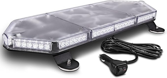 LAMPHUS NanoFlare NFMB80 26" 12V 80W White LED Strobe Mini Light Bar [Magnet/Permanent Mount] Clear Roof top Rotating Safety Flashing Emergency Warning Beacon Lightbar for Truck Vehicles