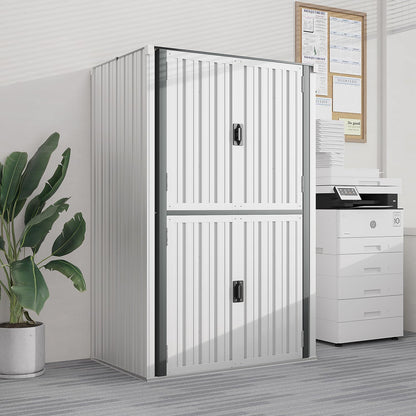 AECOJOY Outdoor Storage Cabinet, Outdoor Cabinets Waterproof with Shelves, Large Lockable Storage Cabinet Metal Vertical Storage Shed Tall Weatherproof Garden Sheds & Outdoor Storage White