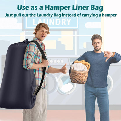 Heavy Duty Laundry Bag 2 Pack XL Nylon Laundry Bags with Straps, Washable Large Dirty Clothes Organizer with Drawstring Closure, Travel Washing Bag Fit a Laundry Hamper or Basket