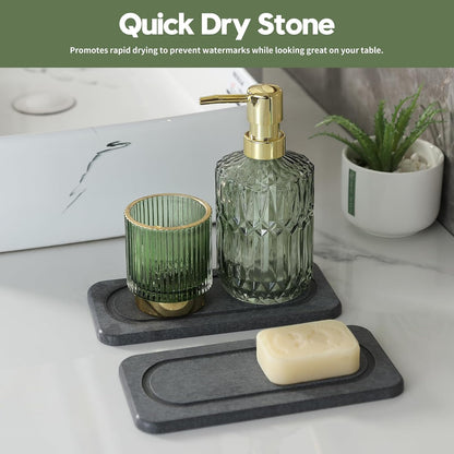 2Pack Diatomite Stone Coasters Water Absorbing Sink Tray for Kitchen & Bathroom Counter, Quick Dry Soap Dish Vanity Caddy, Dispenser Sponge Holder Space Organizer, Dark Gray - 8"x 3.8"