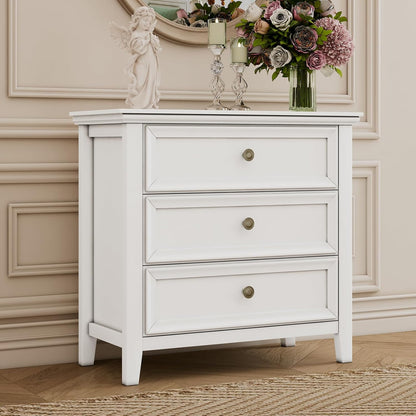 BLANKSPACE White Dresser, 3 Chest Drawer Dresser for Bedroom, Large Capacity Nightstand, Modern Wood Cabinet for Bedroom, Living Room, Closets