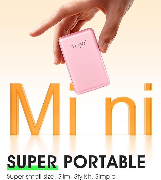 TG90° 2 Pack 5000mAh Portable Charger,Mini Power Bank Built-in Foldable AC Plug and Cables,Pocket Size USB C External Battery Pack Compatible with iPhone 17 16 15 14 Samsung Google iPad,Black & Pink