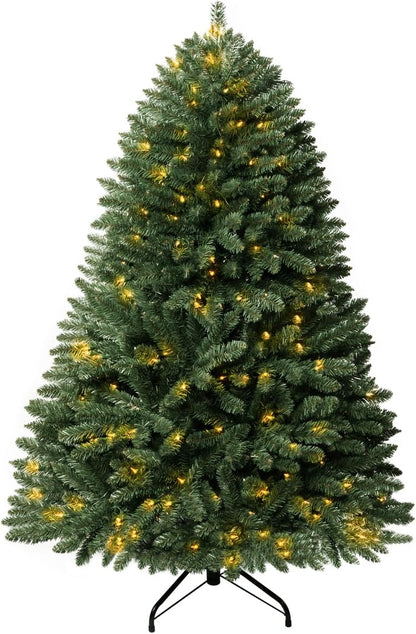 Prague 4.5ft Prelit Artificial Christmas Tree with Foot Pedal, 674 Branch Tips, 250 Warm Lights and Metal Stand, 39" Wide Realistic Spruce Prelit Christmas Tree with Lights by Naomi Home