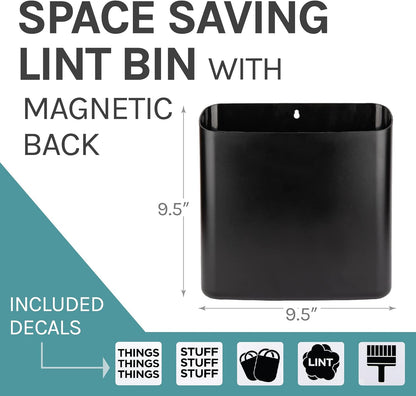 JS Jackson Supplies Black Lint Bin with Magnetic Back, Large Space Saving Trash Bin and Organizer for Laundry Room and Kitchen, Wall Mountable