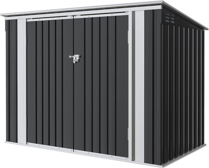 Greesum 5.8x3.3 FT Outdoor Storage Shed Metal Garbage Shed with Lid Chain Hydraulic Gas Rod for Lawn Tools, Bikes, Toys,Garbage Bin,Black