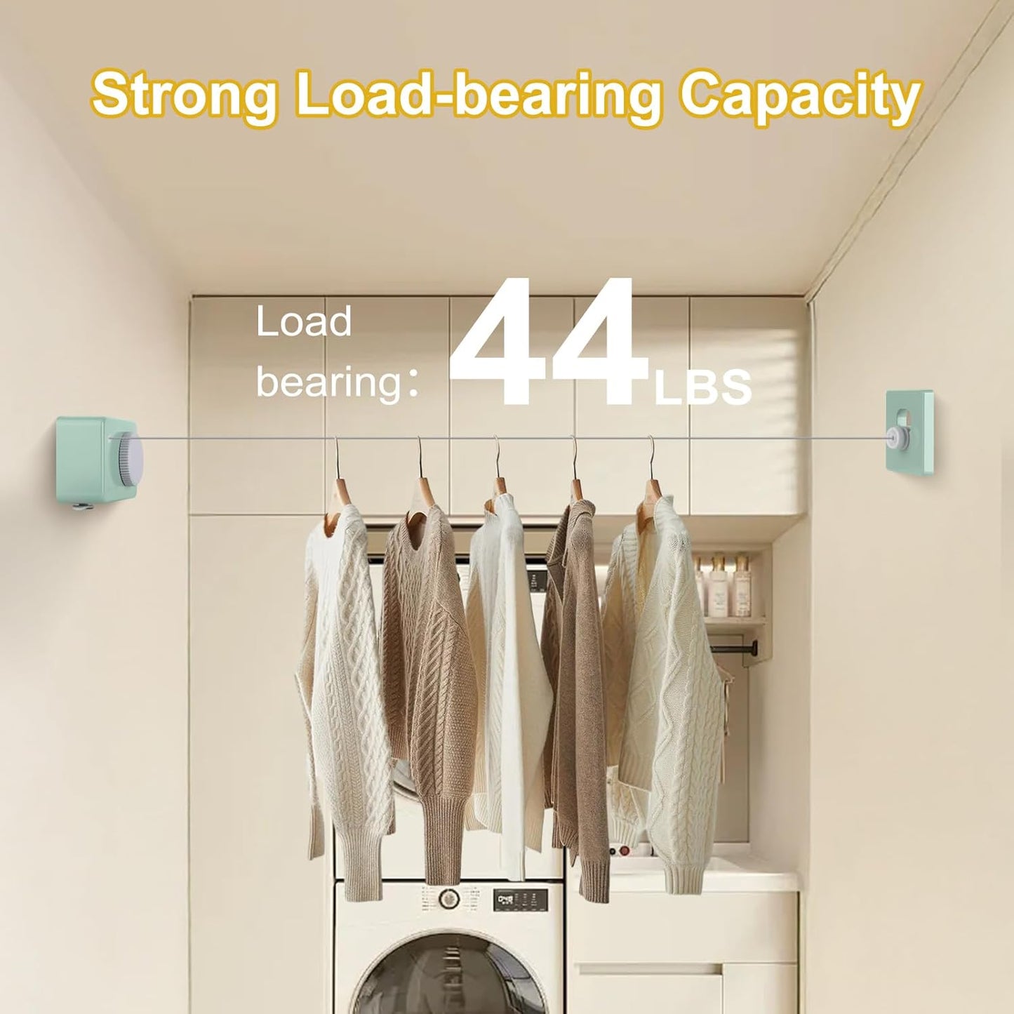 Retractable Clothesline Indoor/Outdoor, Anti-Sag for Drying Clothes Line Retracting Indoor/Outdoor, We Equipped This 13.8 Fts Laundry line Retractable with 4 Large Clips