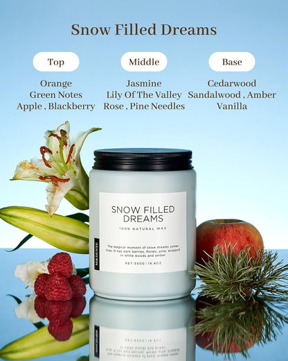 M&SENSE Snow Filled Dreams - Jasmine & Pine Large Scented Candles, 19.4oz 110 Hour Clean Non Toxic Long Lasting Candle Organic Natural Soy Wax Candle Gifts for Women Men