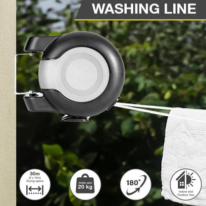 Retractable Double Clothesline – 49 ft x 2 Heavy Duty Clothes Line for Indoor & Outdoor Use, Dual Laundry Line with Easy Installation (Grey Black)