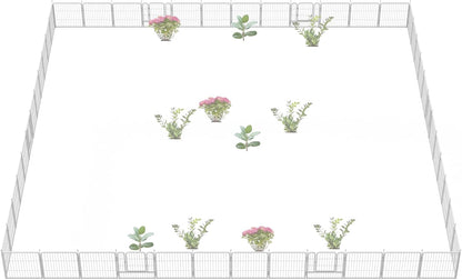 FXW Decorative Garden Fence for Yard, 32in(H) x 108ft(L) 48 Panels Heavy Duty No Dig Metal Fencing with Gate, Tall Animal Border Barrier for Dogs, White│Patented