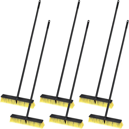 Zhehao 6 Pack 18 Inches Push Broom Outdoor, Multi Surface Garden Brush Broom with Adjustable 63" Long Handle for Deck, Driveway, Patio, Warehouse, Garage, Yard, Concrete Floor Cleaning