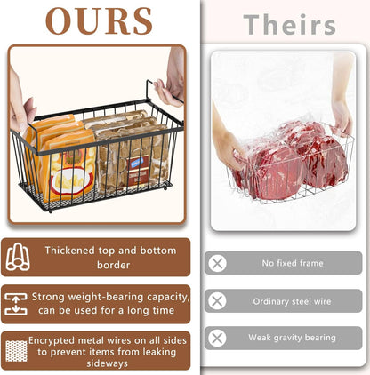 5 Pack Stackable Deep Freezer Organizer Bins ，Upgraded Bottom Leak-Proof net，Encryption and Hardening ， Freezer Organizer Bins for 5 to 7 Cu.FT Small Chest Freezer， Easy Get Bottom Foods