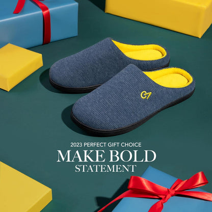 VeraCosy Men's Two-Tone Memory Foam House Slippers Indoor Outdoor Durable Rubber Sole