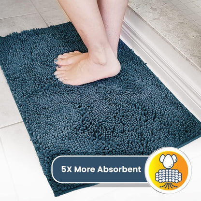 Muddy Mat® 4-Piece Atlantic Blue Medium 30"X19" AS-SEEN-ON-TV Highly Absorbent Microfiber Door Mat, Bath Mat and Pet Rug, Non Slip Thick Washable, Soft Chenille for Kitchen Bedroom Indoor and Outdoor