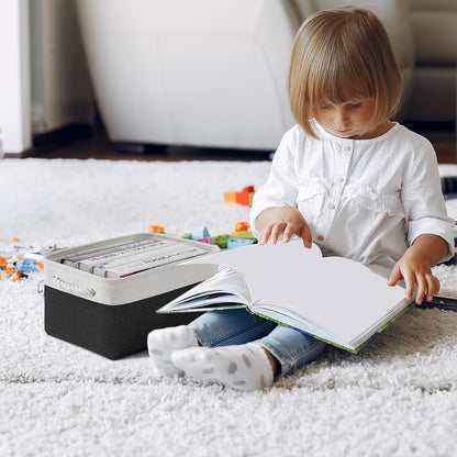 TheWarmHome Storage Basket for Organizing - 3 Pack 13.8x9.8x6.7 inch Medium Collapsible Storage Bin for Shelves with Handles Organizer Closet Cubes Cloth Gift Toy (White & Black)