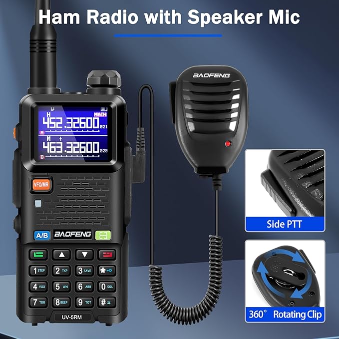 BAOFENG 5RM Ham Radio 10W Long Range Handheld NOAA Weather Receiver 2500mAh Battery UV-5RM Radio with Programming Cable,Speaker Mic,Tactical Antenna,Type-C Charging,2Pack