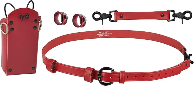 Shield Red Leather Firefighter Bundle - Anti-Sway Radio Strap/Belt Holder with Black Rivets