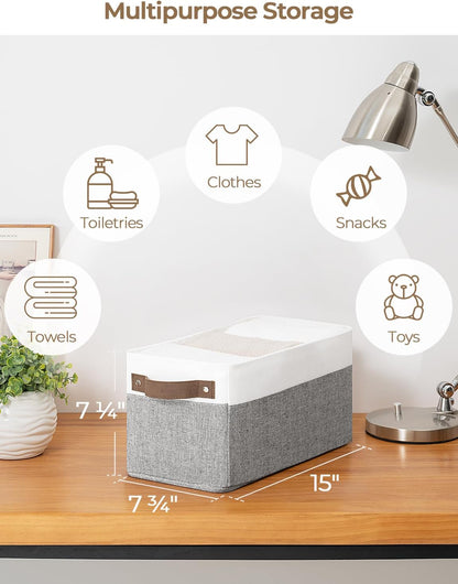 StorageWorks Narrow Storage Bins, Small Basket for Closet and Shelves, Rectangular Fabric Organizer with Handles, Toilet Paper Storage, Gray and White Stripes, 2-Pack