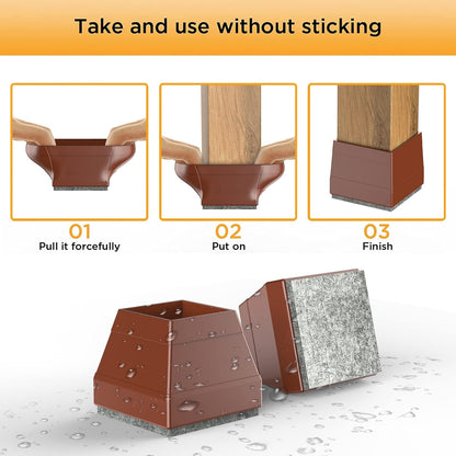 Square Chair Leg Protectors for Hardwood Floors, 16 Pcs Silicone Felt Furniture Leg Cover,(Brown 1 1/2").