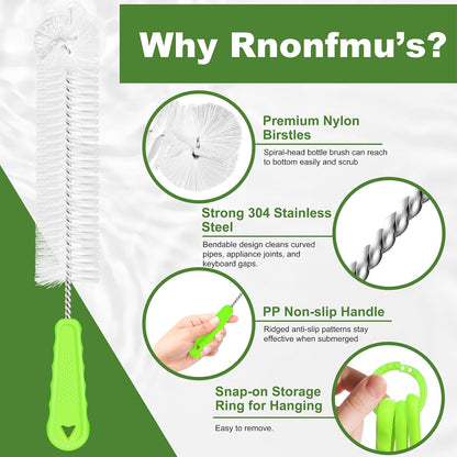 Bottle Brush Cleaner Set of 3, Long Handle Water Bottle & Straw Cleaner Brushes for Washing Tumblers, Baby Bottles, Cup Lid Cleaning Brush