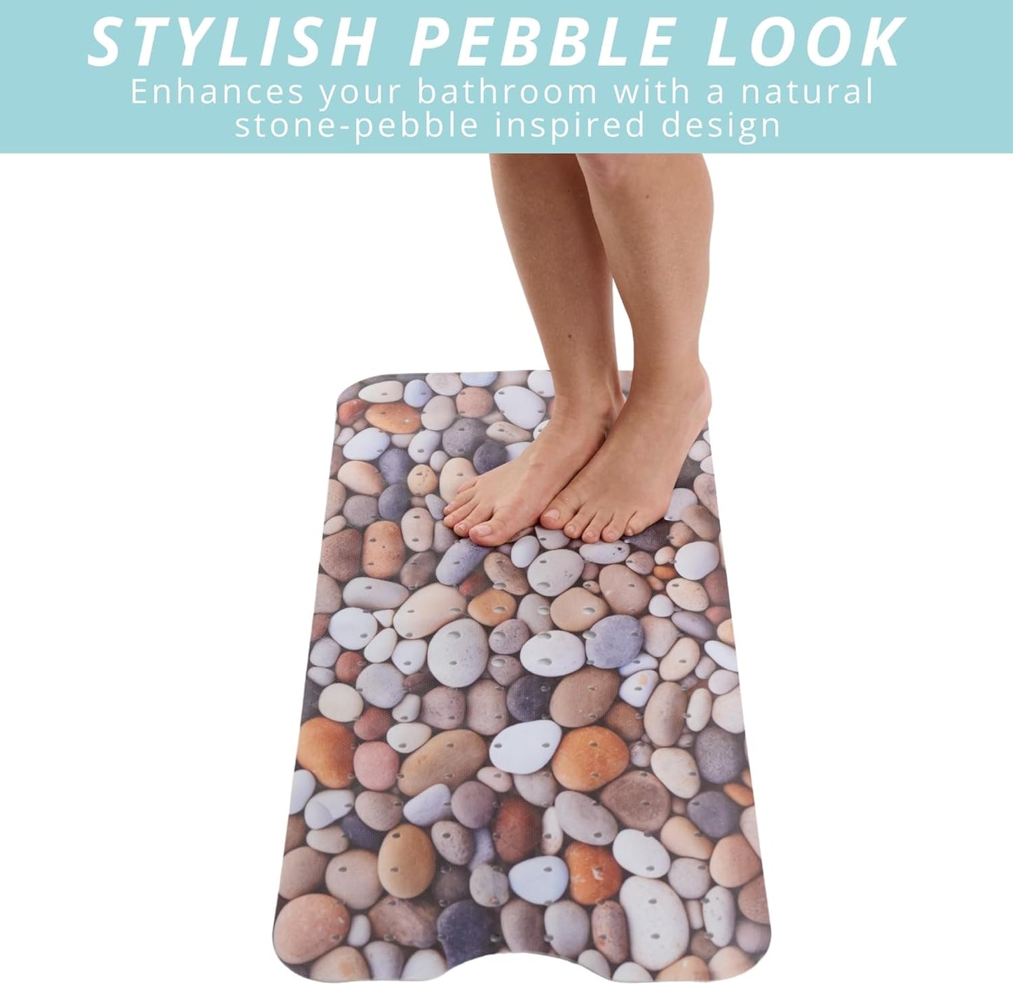 ENKOSI Bath Mat – Large 40 x 16 Inch Non-Slip Bathtub Mat with Suction Cups & Drain Holes – Extra Long Bathroom Shower Mat for Tub with Pebble Design (40x16 Pebble Stone)