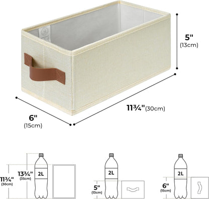 GRANNY SAYS Small Fabric Storage Bins, Storage Baskets for Shelves with PU Handles, Toilet Paper Storage, Mini Baskets for Organizing DVD, Photos, Clothes, Diaper, Sock, Cd, 3-Pack, Ivory