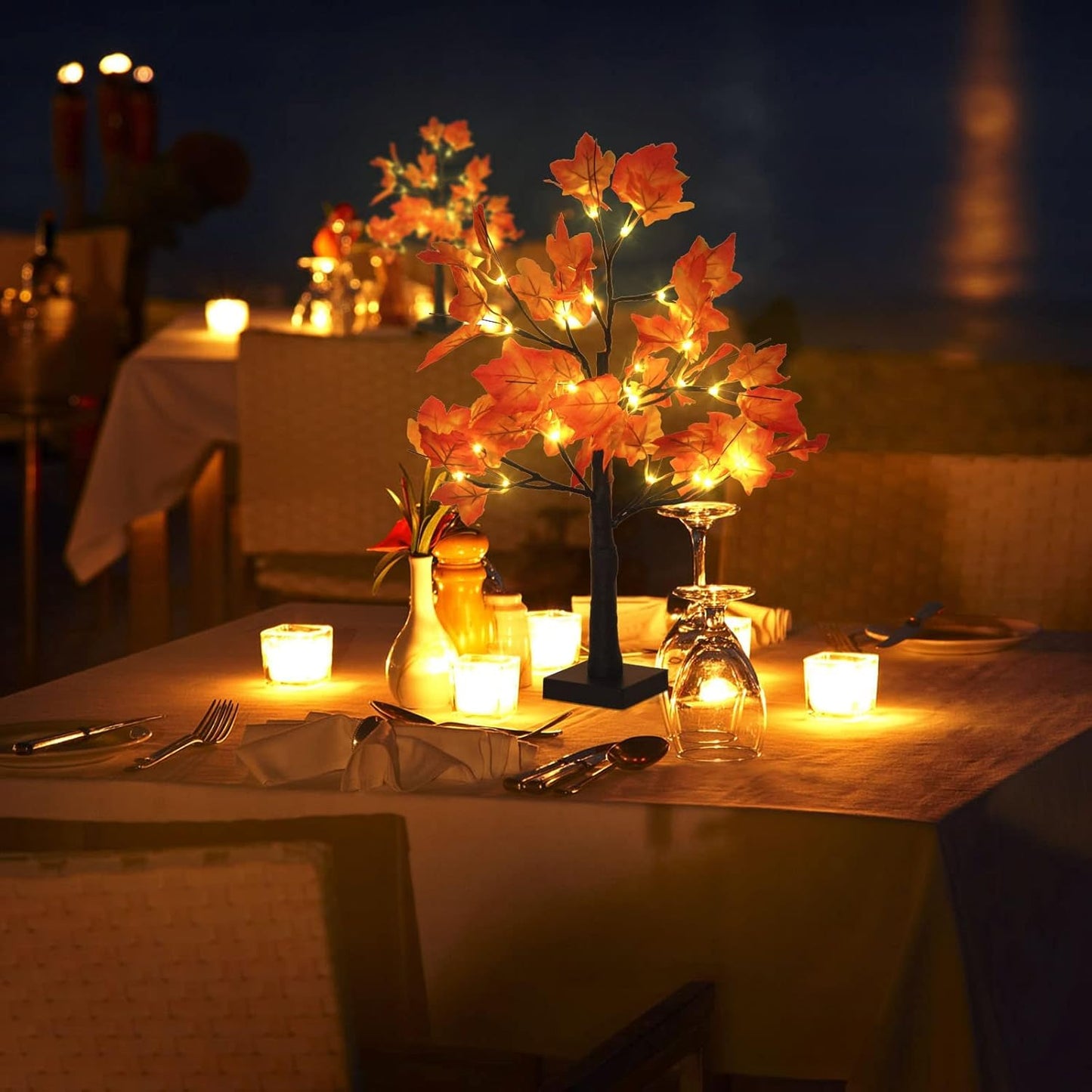 4Pcs Fall Lighted Maple Tree Decor 2FT96LED USB&Battery Operated Artificial Autumn Light up Trees Lights for Harvest Thanksgiving Decorations Tree Lights Table Light House Party Indoor Room Home Deco