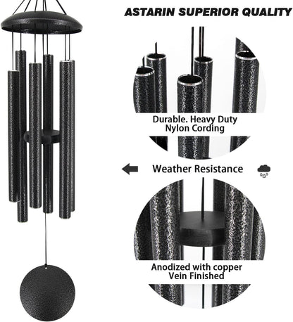 Sympathy Memorial Wind Chimes, 36' with 6 Metal Tubes, Outdoor Deep Tone for Garden, Christmas Hanging Decor - Black Grey