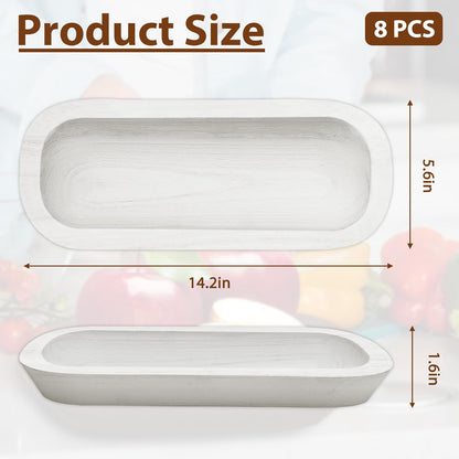 Royxen 8 Pack Dough Bowl for Candle, Wooden Dough Bowls Paulownia, Rustic Bowl Vintage, Bowls for Candle, 14.5 x 5.5 Inch, White