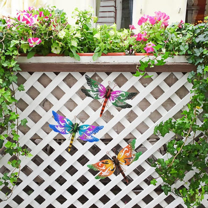 Metal Dragonfly Wall Decor, 3 Pack Colorful Dragonfly Outdoor Decor, Metal Outdoor Wall Art for Garden, Patio, Yard, Fence, Outside