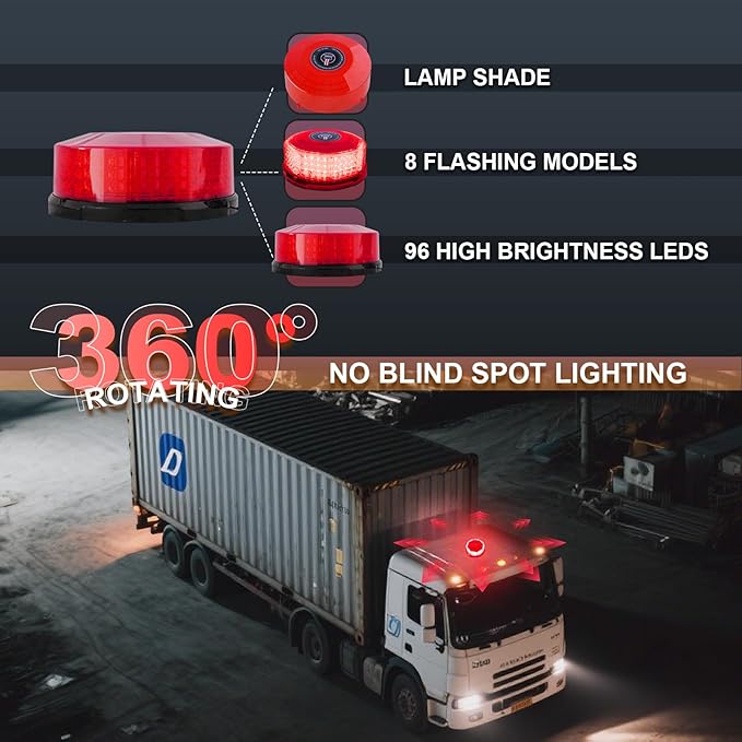 Red Beacon Light, LED Strobe Lights Magnetic Beacon Rooftop Emergency Flashing Safety Warning Lights 12-24V Beacon Lights for Trucks Vehicles Tractor Forklifts Snow Plow Boat Trailer Car Bus