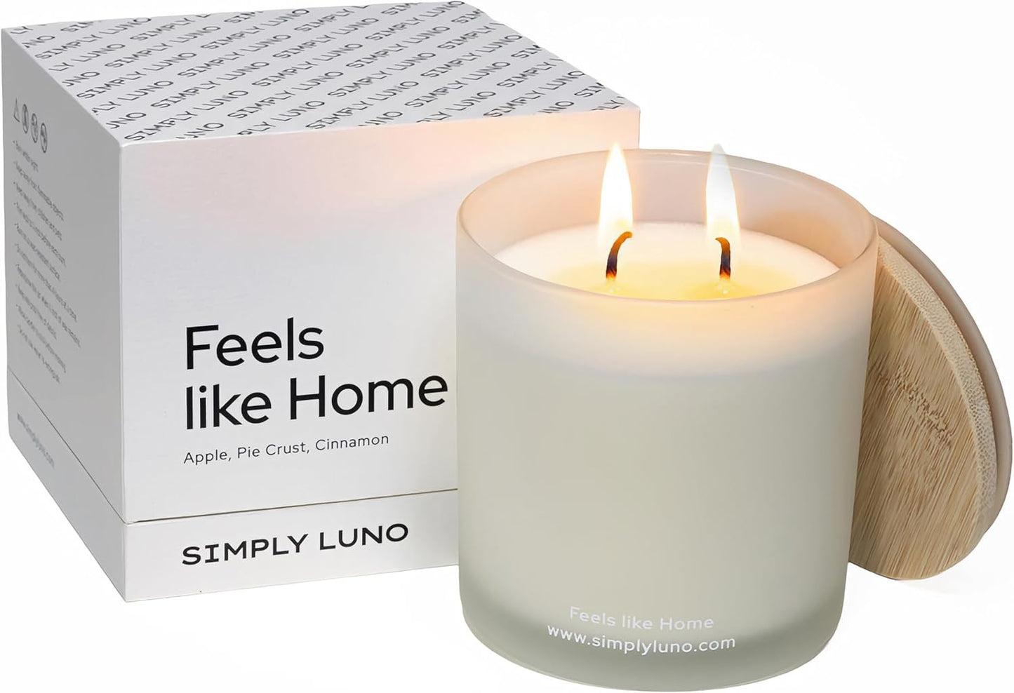 Feels Like Home - Apple, Cinnamon & Vanilla Scented Candle – 14oz Soy Wax Large – Cozy Fall Candle for Home – 50+ Hour Burn – Eco Friendly Gift Box in Reusable Glass Jar with Bamboo Lid