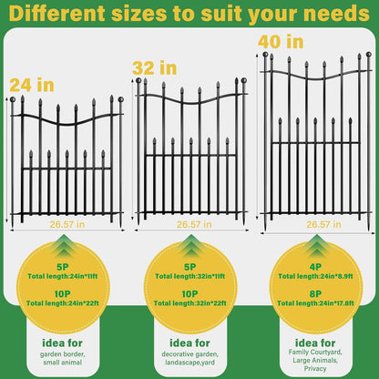 10 Panels No Dig Decorative Garden Fence, 32in(H)×22ft(L) Heavy-Duty Rustproof Metal Panels, Outdoor Dog Barrier for Yard & Patio, Landscape, Border| Portable Temporary Fencing