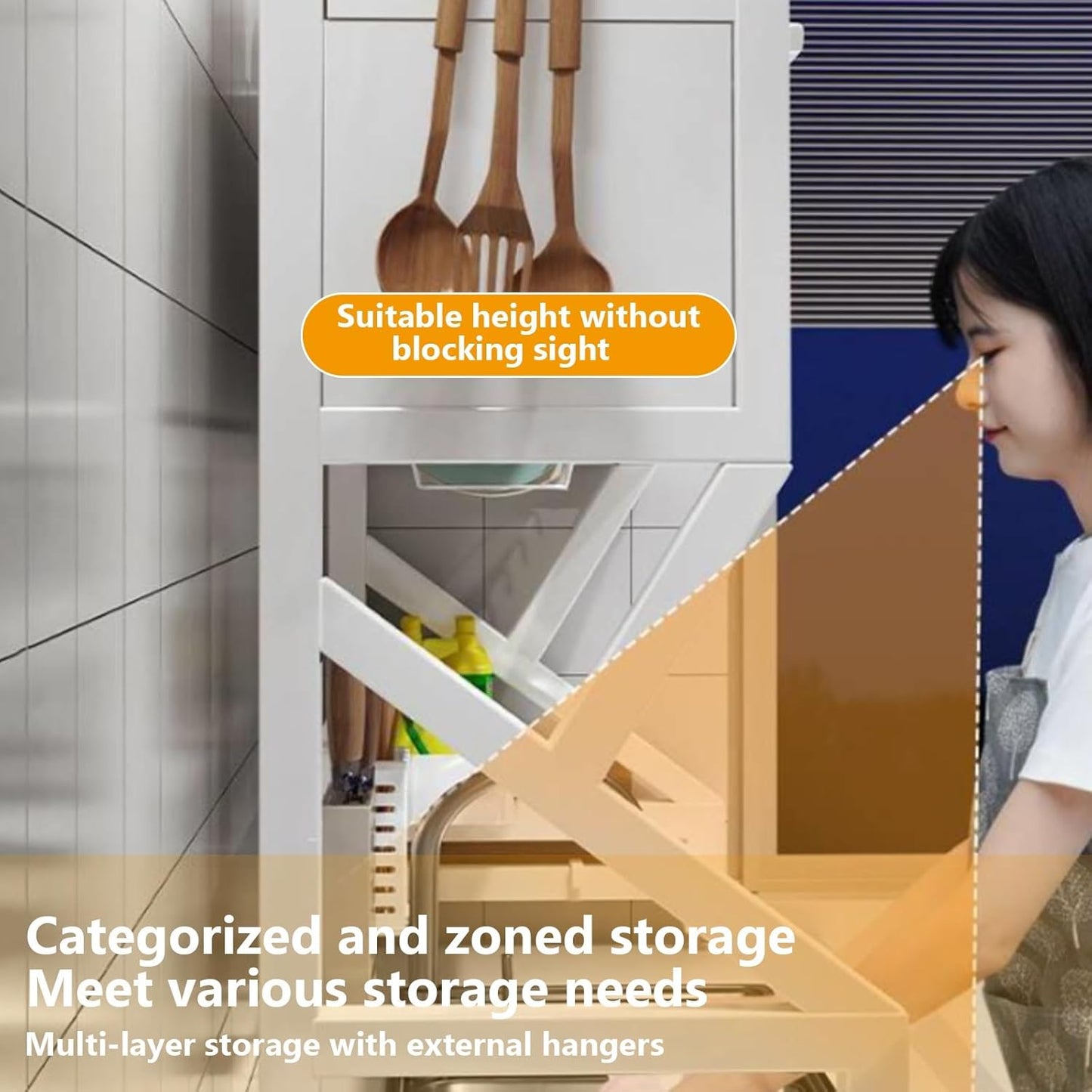 Kitchen sink rack dishwashing sink countertop dustproof cupboard storage multifunctional tableware storage drain rack double layer,KeepKitchen Sink Shlef Organized Space-Saving(White,105cm/41.3in)